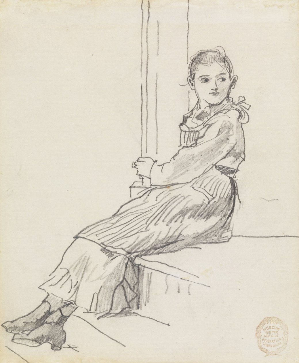 Meisje Zittend op een Veranda Stap door Winslow Homer