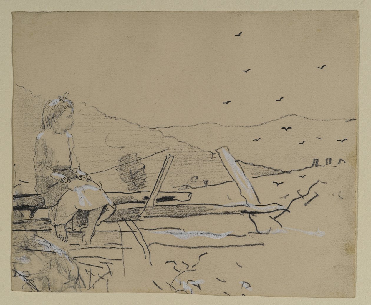 Meisje zittend op een hek door Winslow Homer