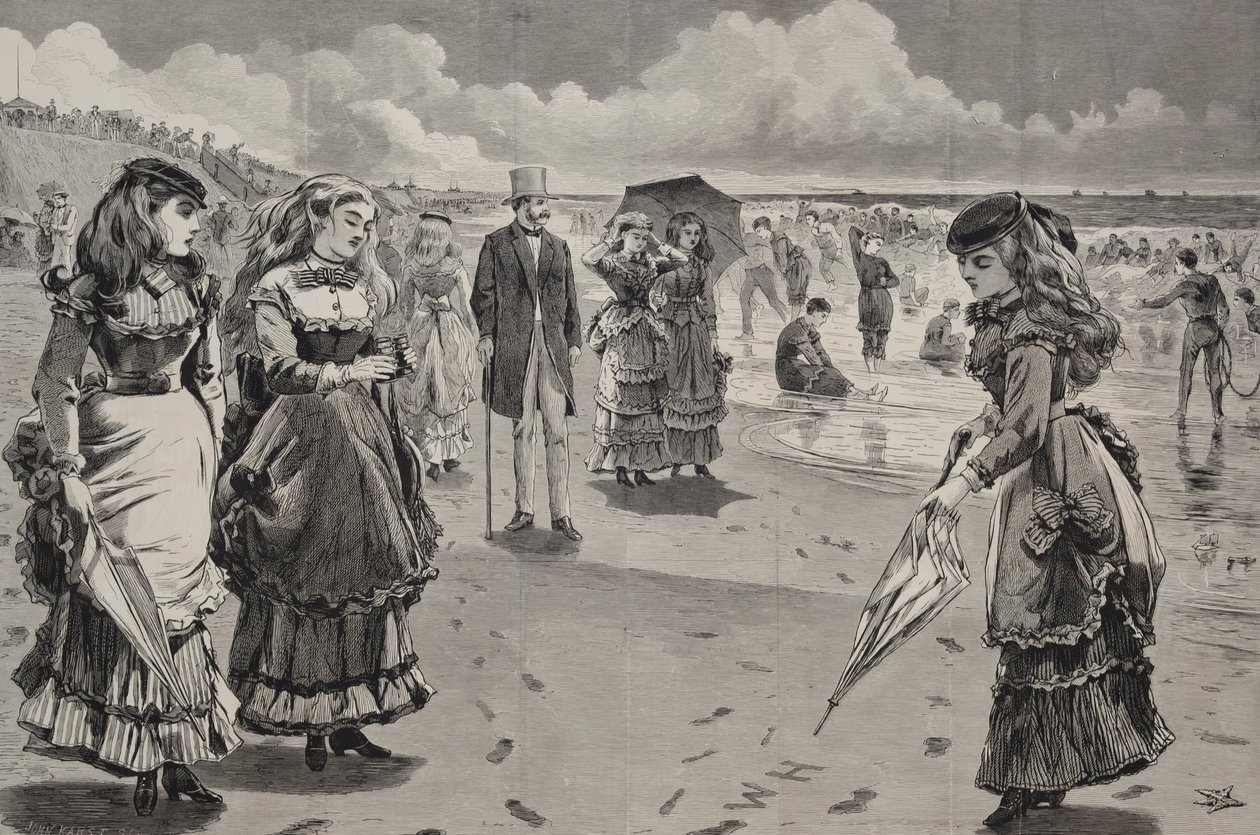 Het Strand bij Long Branch, gepubliceerd als een Kunstbijlage bij Appletons Journal, 21 augustus 1869 door Winslow Homer