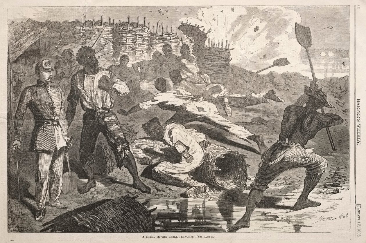 Een granaat in de loopgraven van de rebellen, 1863 door Winslow Homer