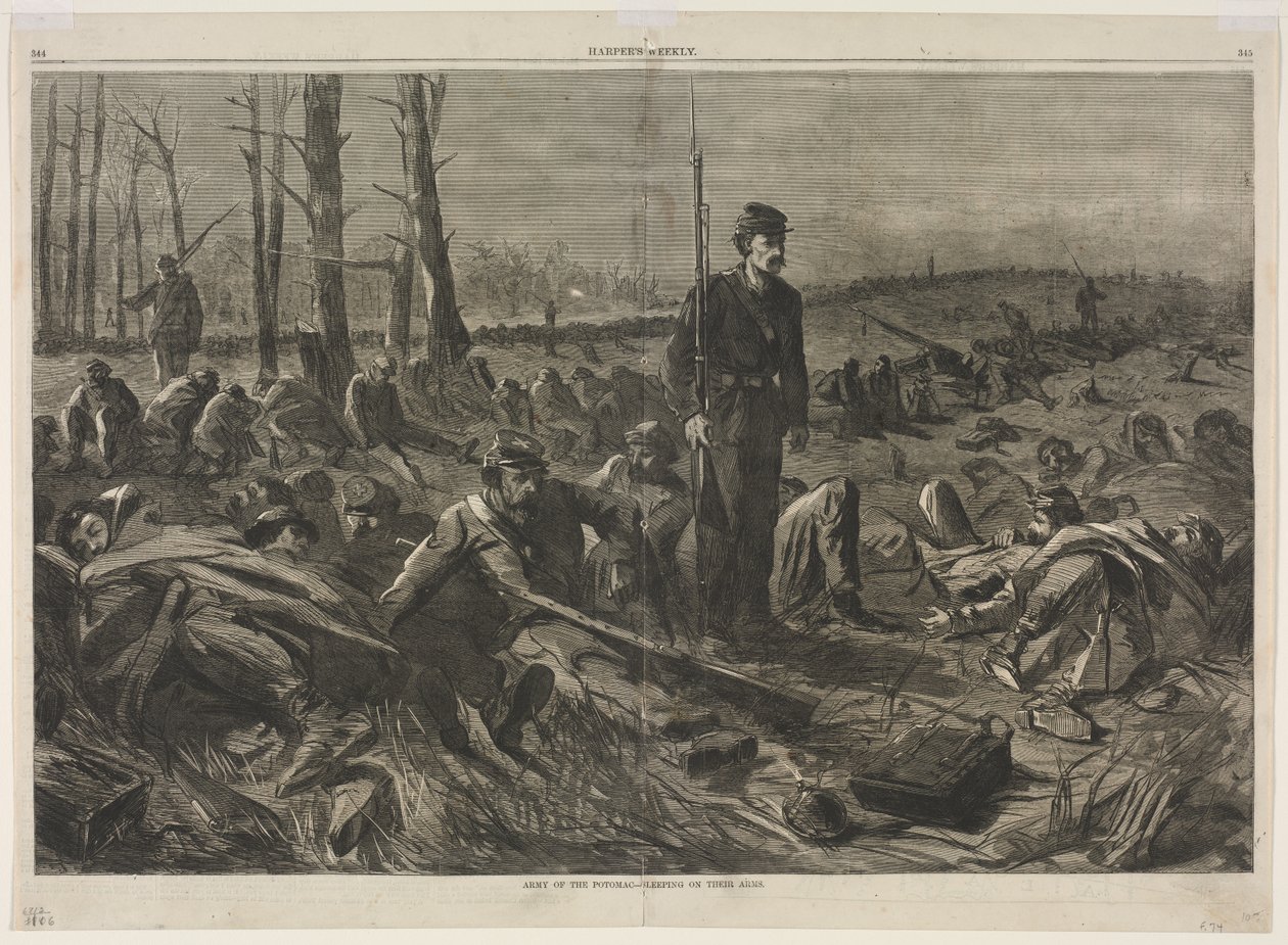 Het leger van de Potomac – Slapend op hun wapens door Winslow Homer