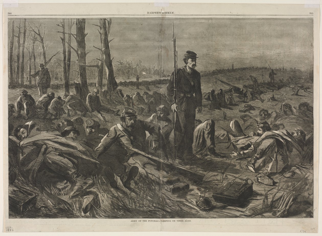 Leger van de Potomac - Slapend op hun wapens, 1864 door Winslow Homer