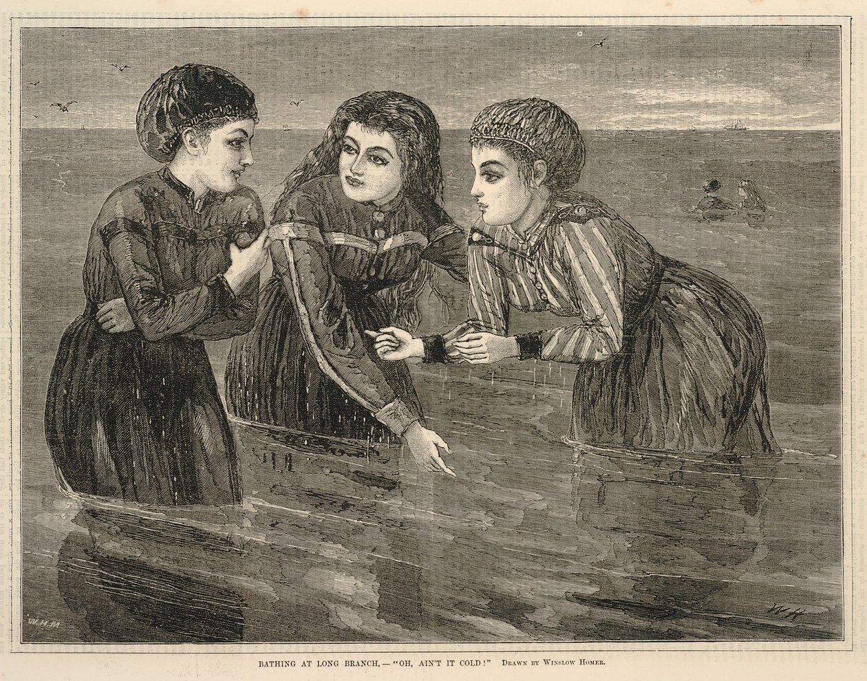 Zwemmen in Long Branch, --"Oh, is het niet koud!", uit Elke zaterdag, 26 augustus 1871 door Winslow Homer