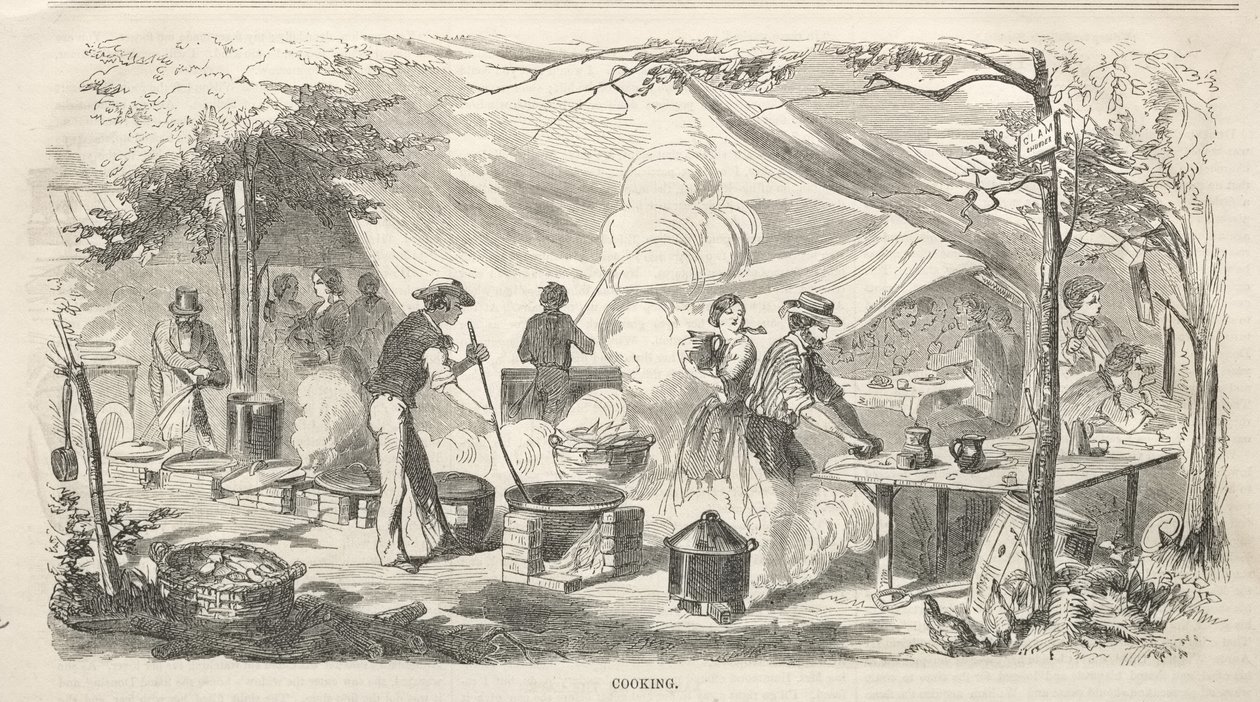 Schetsen van de kampbijeenkomst: Koken door Winslow Homer