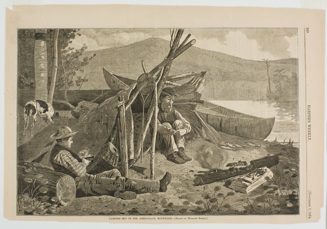 Kamperen in de Adirondack Mountains door Winslow Homer