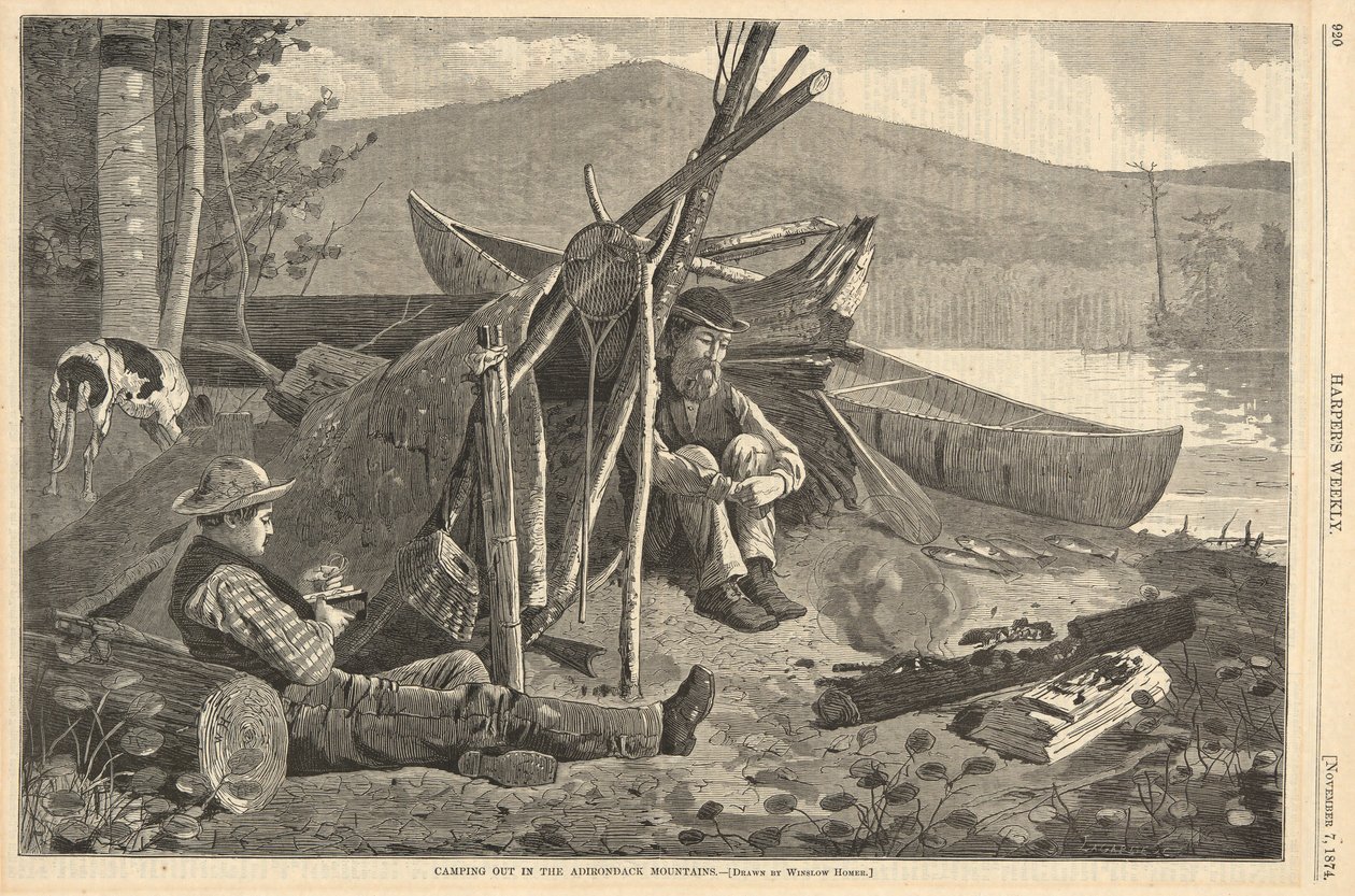Kamperen in de Adirondack Mountains, uit Harper door Winslow Homer