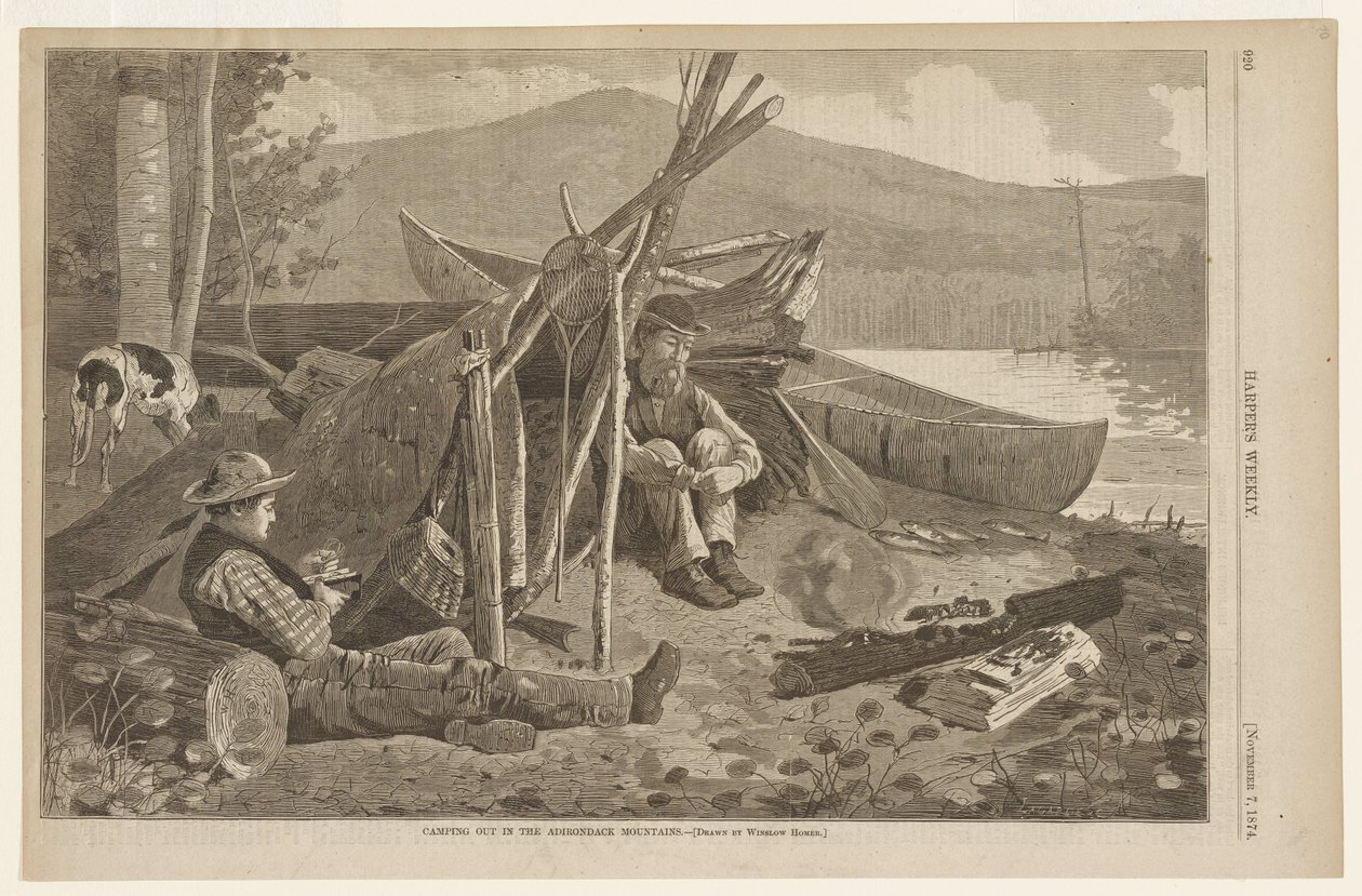 Kamperen in de Adirondack Mountains door Winslow Homer