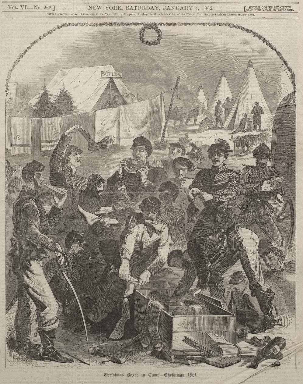 Kerstpakketten in het kamp – Kerstmis 1861 door Winslow Homer