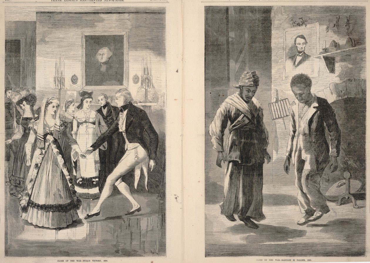 Einde van de oorlog--Hulls overwinning, 1814/Slot van de oorlog--Babylon is gevallen, 1865, uit Frank Leslie