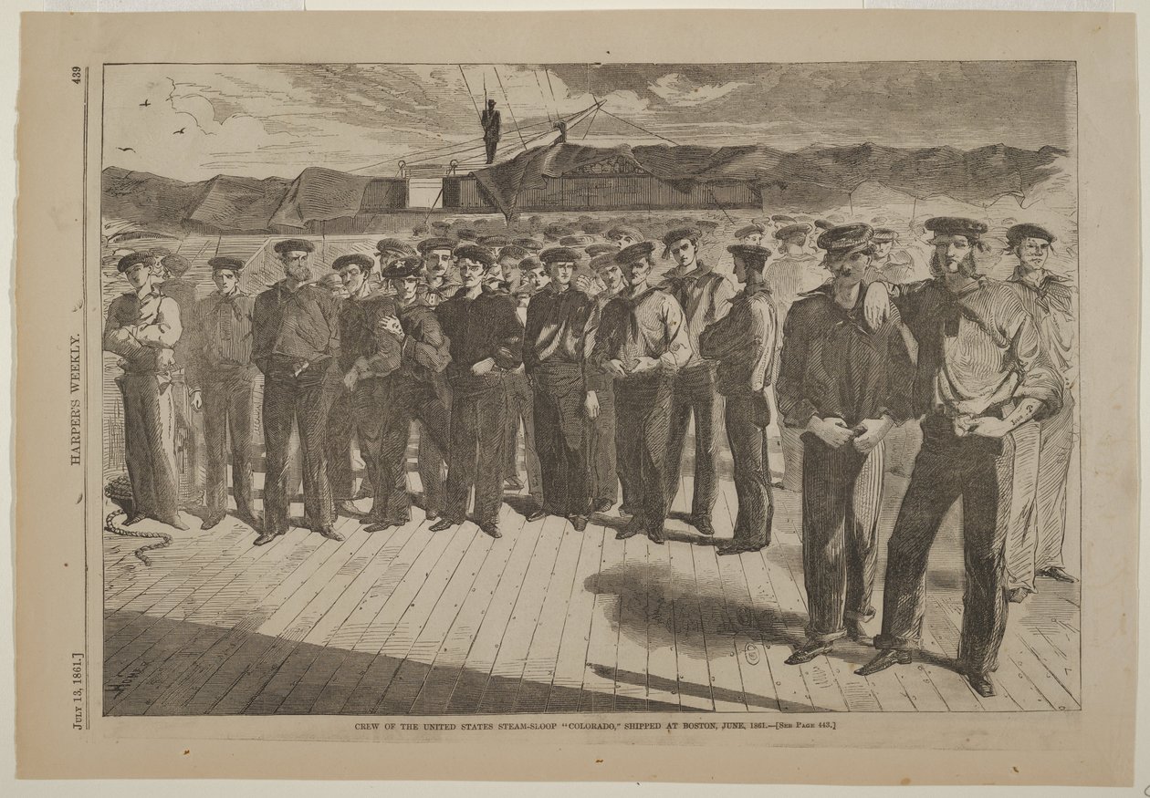 Bemanning van de Amerikaanse stoomsloep Colorado, aangemonsterd in Boston, juni 1861 door Winslow Homer