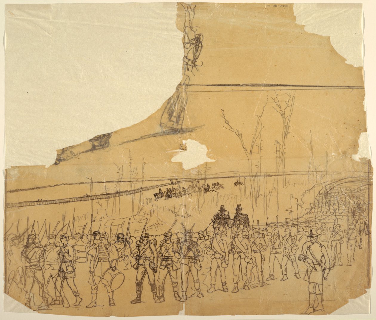 Tekening, Een infanteriecolonne op mars, 1862 door Winslow Homer