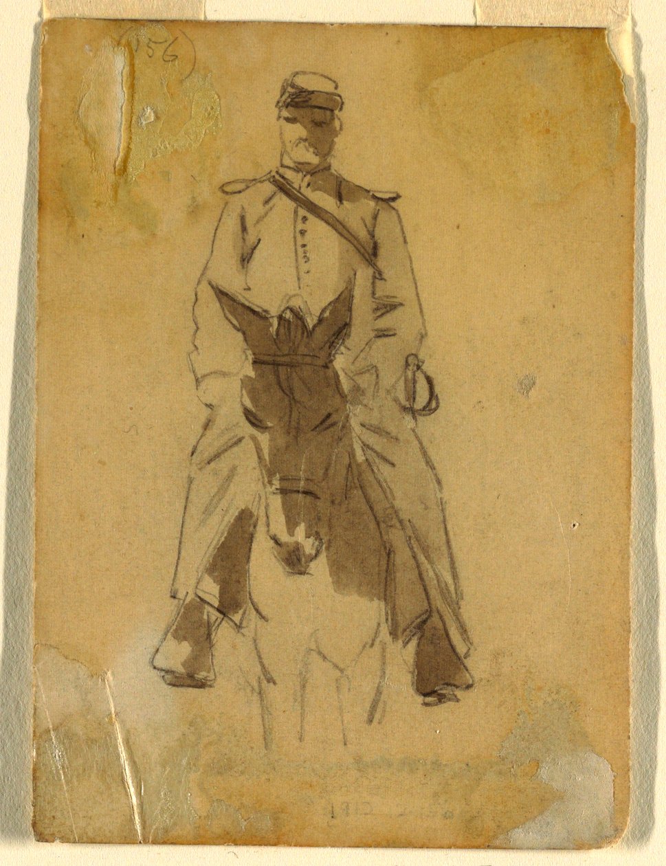 Tekening, cavalerieofficier en het hoofd van zijn paard, 1862 door Winslow Homer