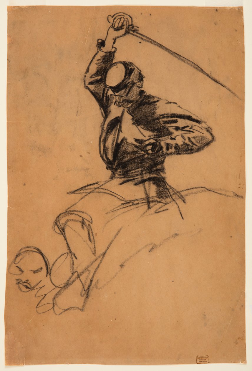 Tekening, cavaleriesoldaat met zwaard te paard, 1863 door Winslow Homer
