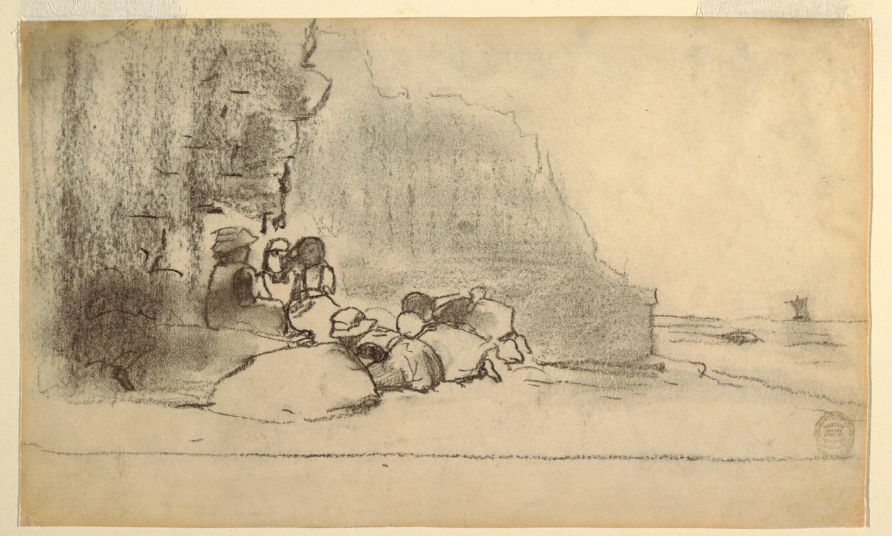 Tekening, Kinderen spelen aan zee, Cullercoats, Engeland, 1881-82 door Winslow Homer