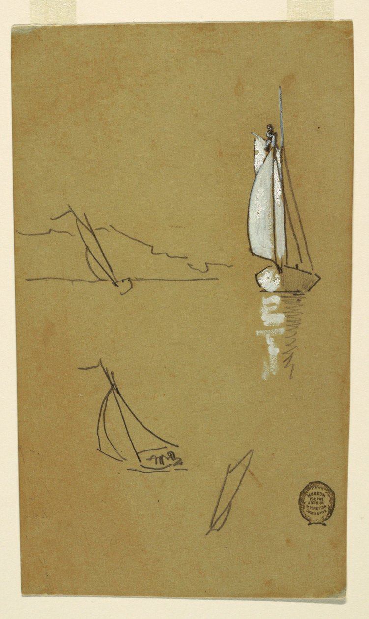 Tekening, Vier schetsen van sloepen, 1880 door Winslow Homer