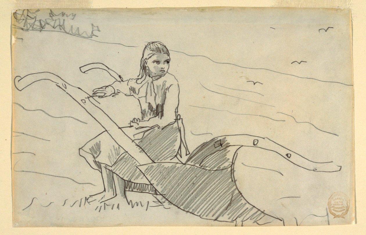Tekening, Meisje zittend op een ploeg, 1879 door Winslow Homer