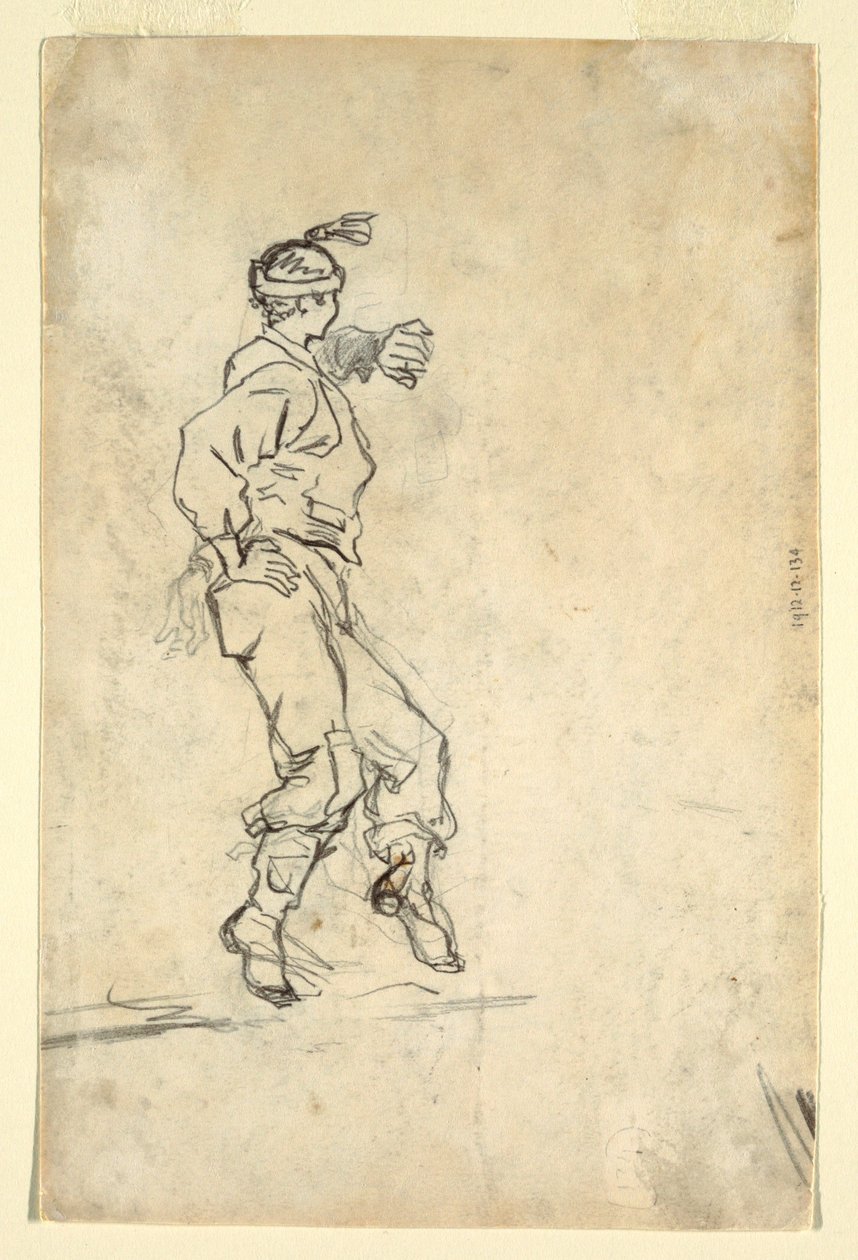 Tekening, kanonbemanning laadt een kanon, waarschijnlijk 1861 door Winslow Homer