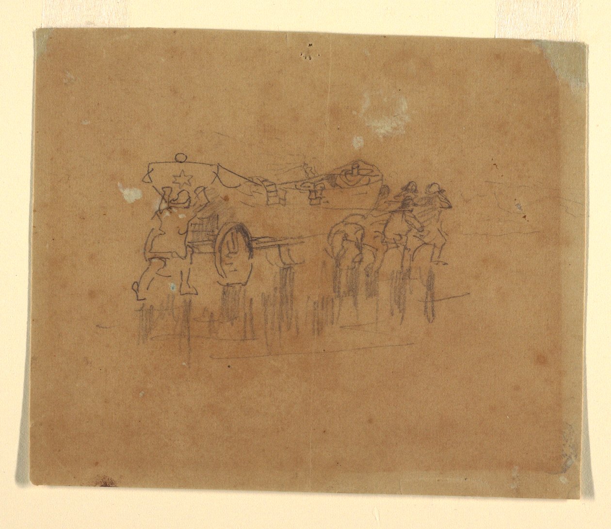 Tekening, Reddingsboot met rijtuig (Studie voor "The Wreck", olieverfschilderij gedateerd 1896, Carnegie Institute, Pittsburgh, PA), 1895-96 [of mogelijk 1881]. door Winslow Homer