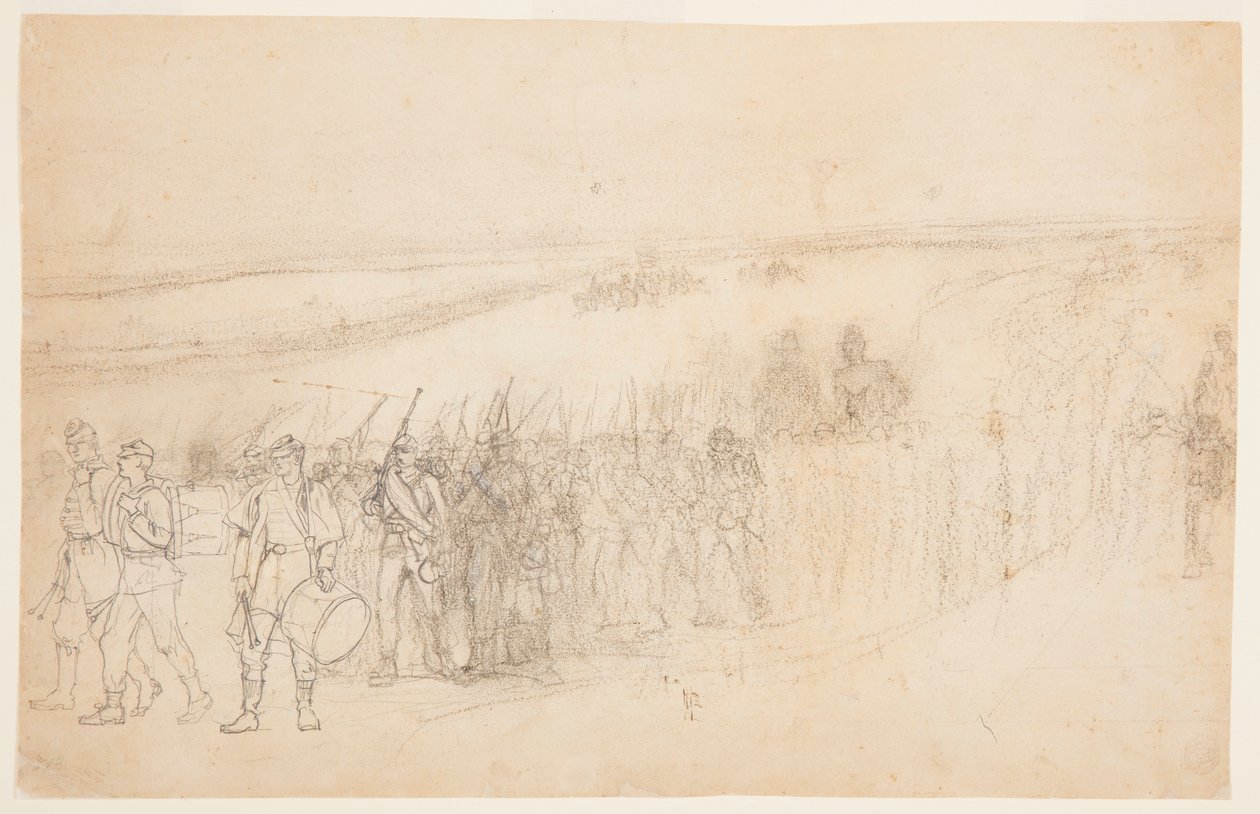 Tekening, marcherende infanteriecolonne, ca. 1862 door Winslow Homer