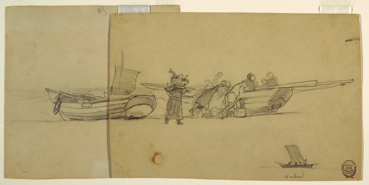 Tekening, deel van een vissersboot, Engeland, 1881-82 door Winslow Homer