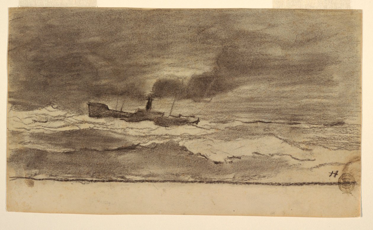 Tekening, Zeegezicht met visserstrawler, Cullercoats, Engeland, 1881-82 door Winslow Homer
