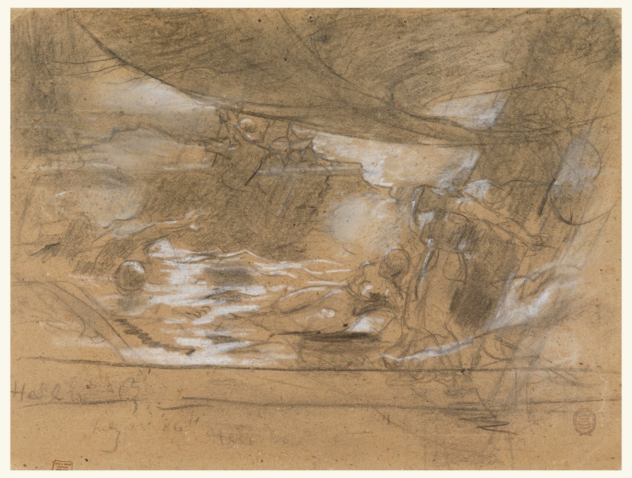 Tekening, Scheepsdek met twee vrouwen, mogelijk 15 juli 1886 door Winslow Homer
