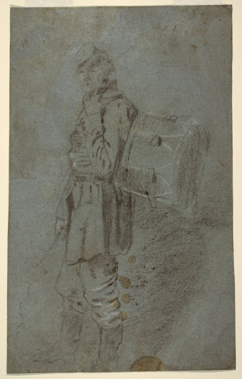 Tekening, zijaanzicht van een trommelaar, ca. 1864 door Winslow Homer