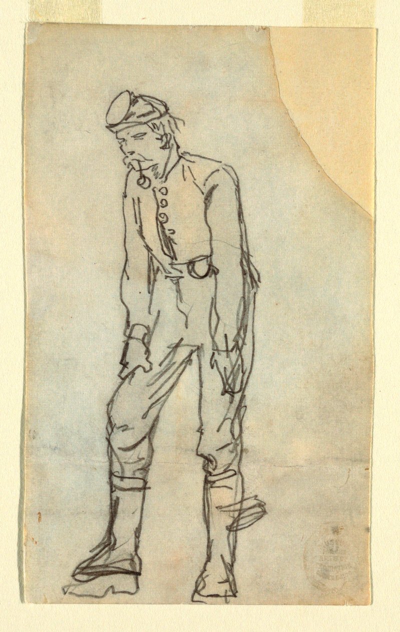 Tekening, soldaat met pijp in zijn mond, 1862 door Winslow Homer
