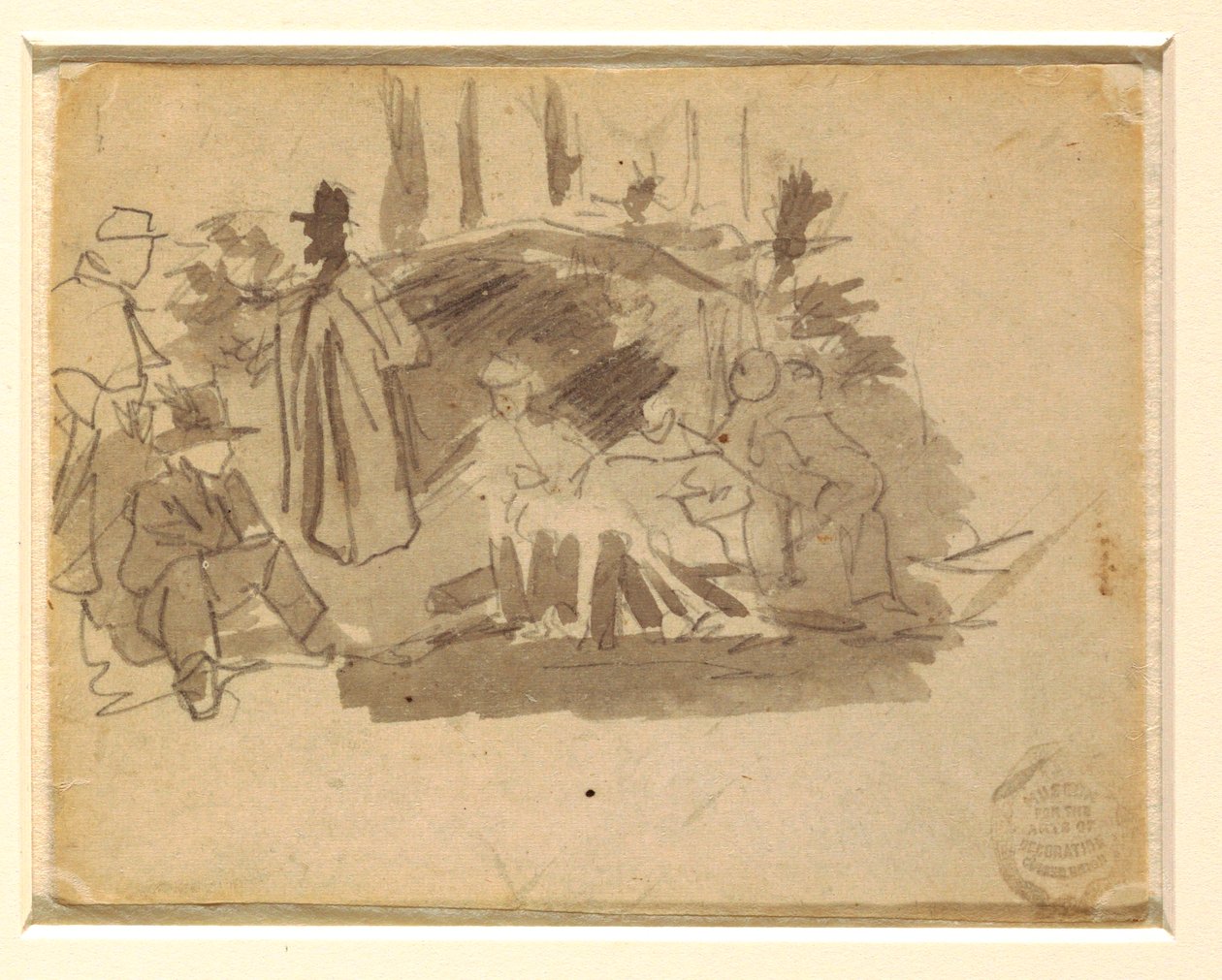 Tekening, Soldaten kamperen, 1862 door Winslow Homer