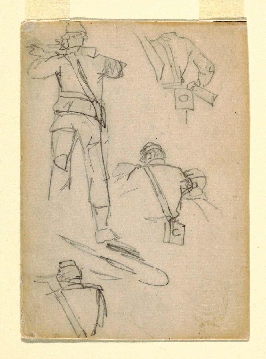Tekening, Studies van soldaten die richten, 1862 door Winslow Homer