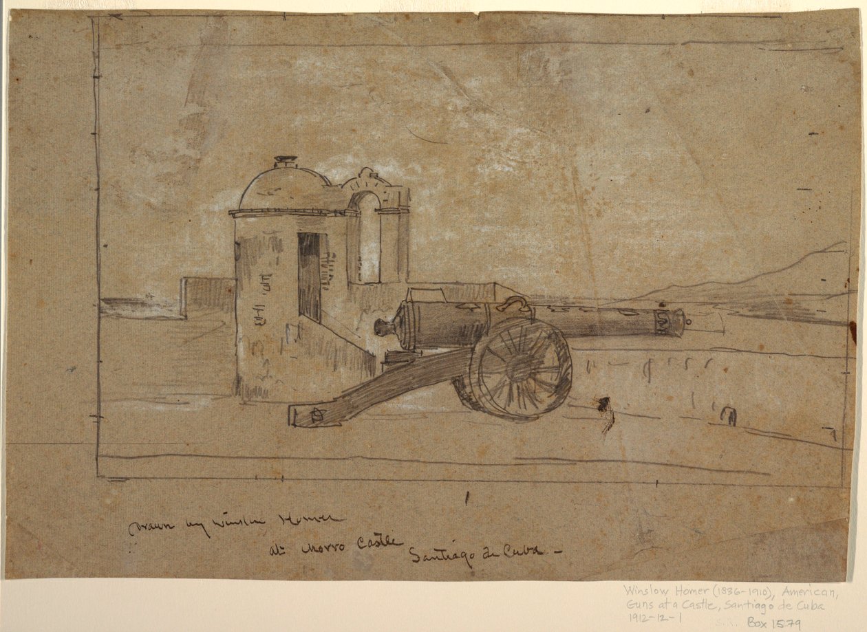 Tekening, Studie voor "Zoeklicht, haveningang, Santiago de Cuba", 1885 door Winslow Homer