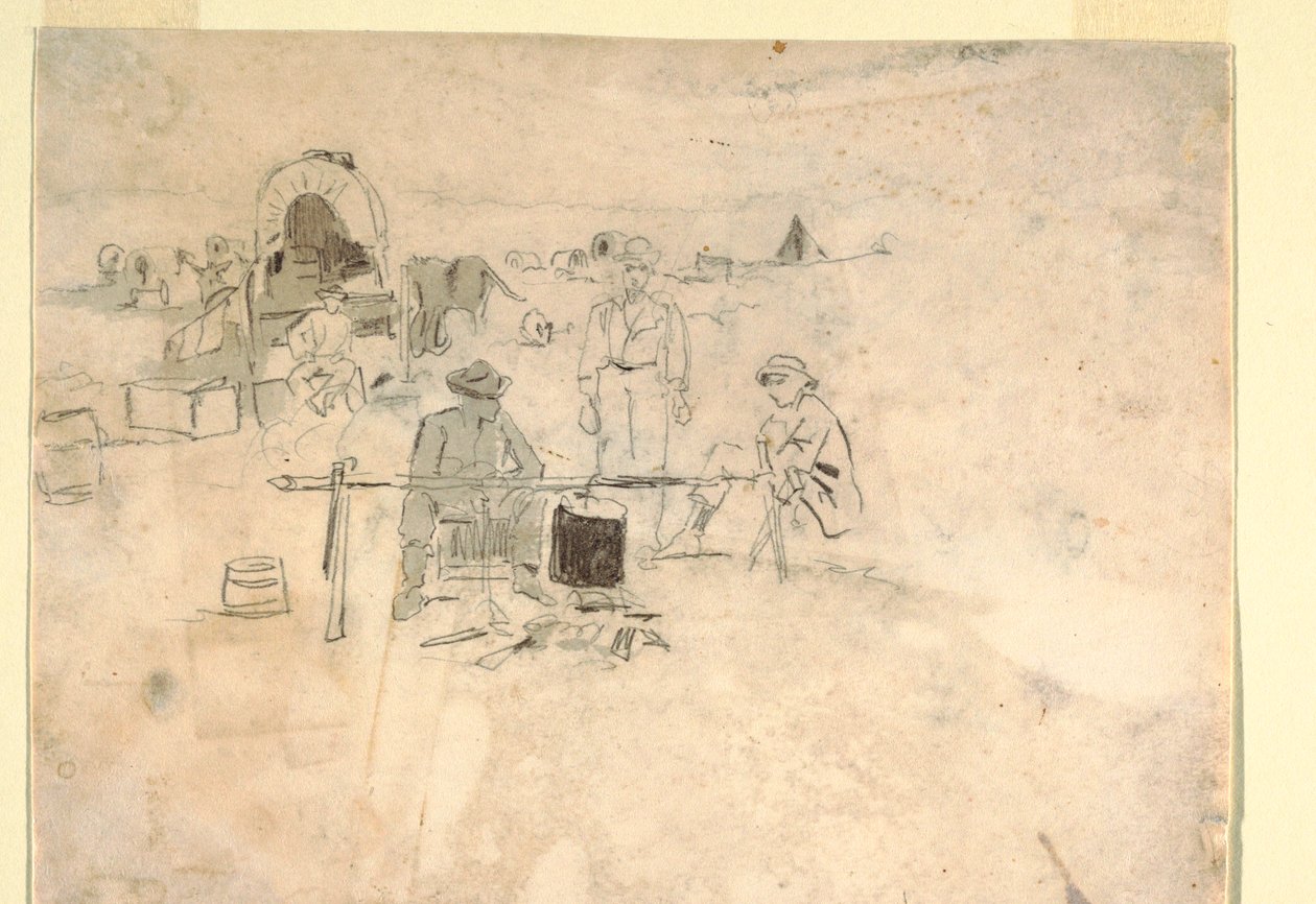 Tekening, Twee studies van een hoornblazer, 1862-64 door Winslow Homer