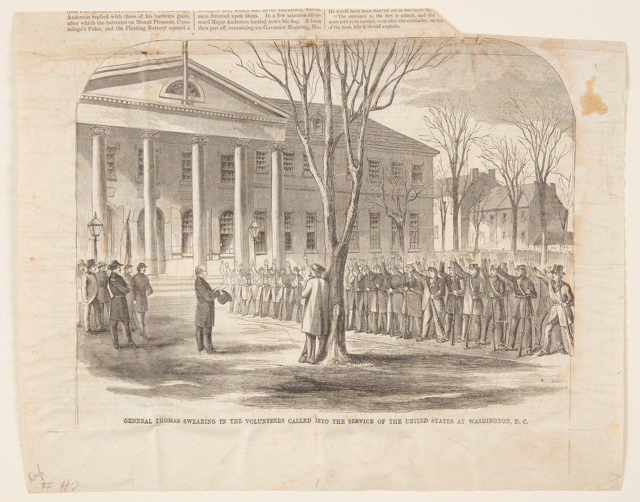 Generaal Thomas legt de vrijwilligers de eed af die in dienst van de Verenigde Staten zijn geroepen in Washington D.C. door Winslow Homer