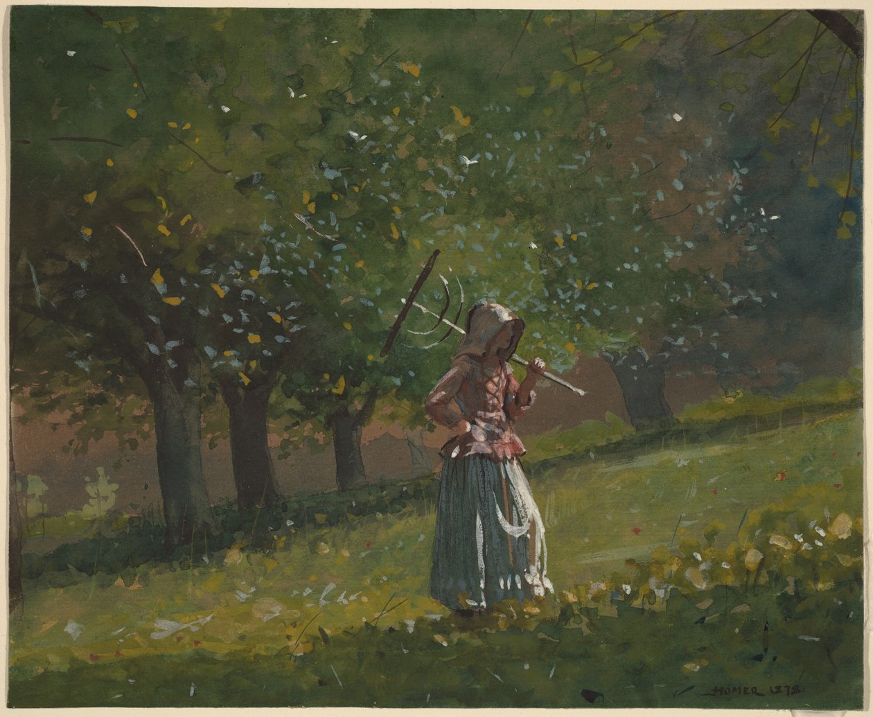 Meisje met hooihark door Winslow Homer