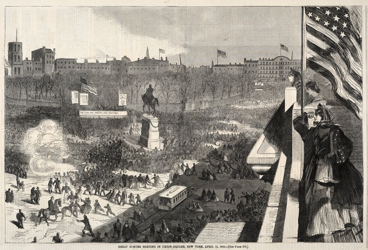 Grote Sumter-bijeenkomst op Union Square, New York, 11 april 1863 door Winslow Homer