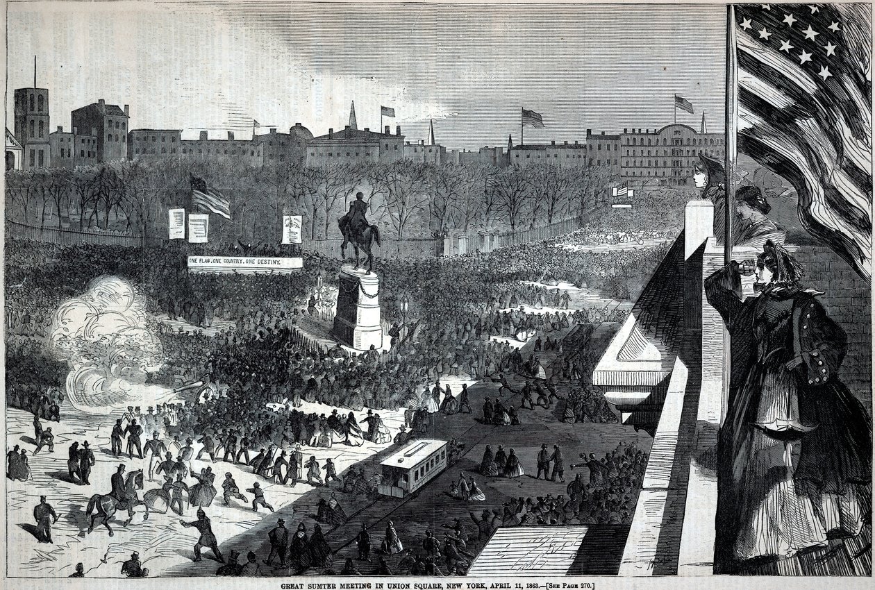 Grote Sumter-bijeenkomst op Union Square, New York, 11 april, uit Harper