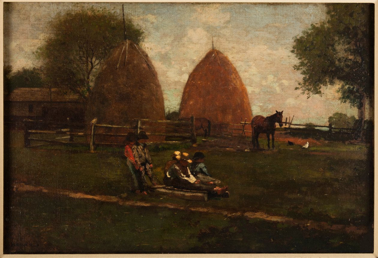 Hooibergen en kinderen door Winslow Homer