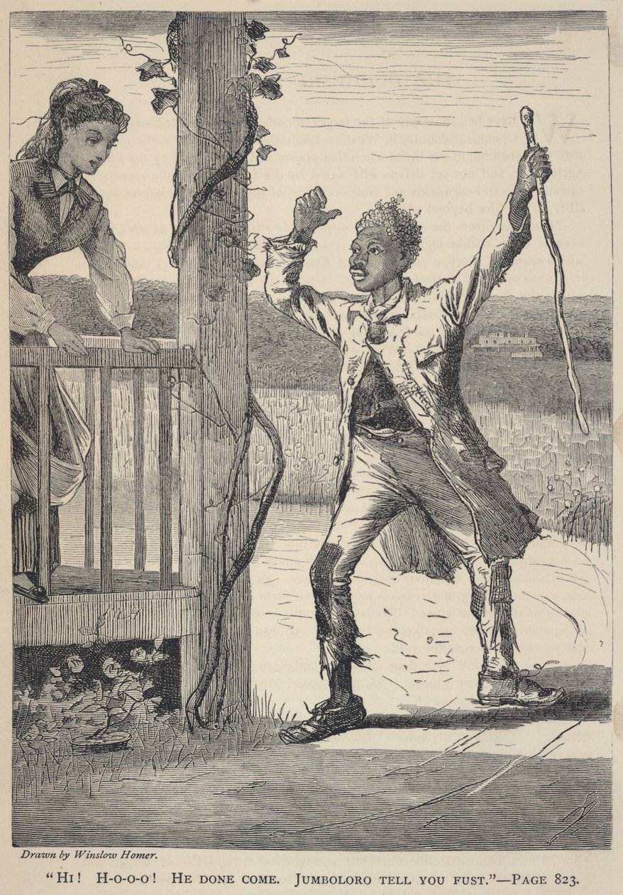 "Hi! H-o-o-o! Hij is gekomen. Jumboloro Tell You Fust.", uit De Melkweg, juni 1869 door Winslow Homer