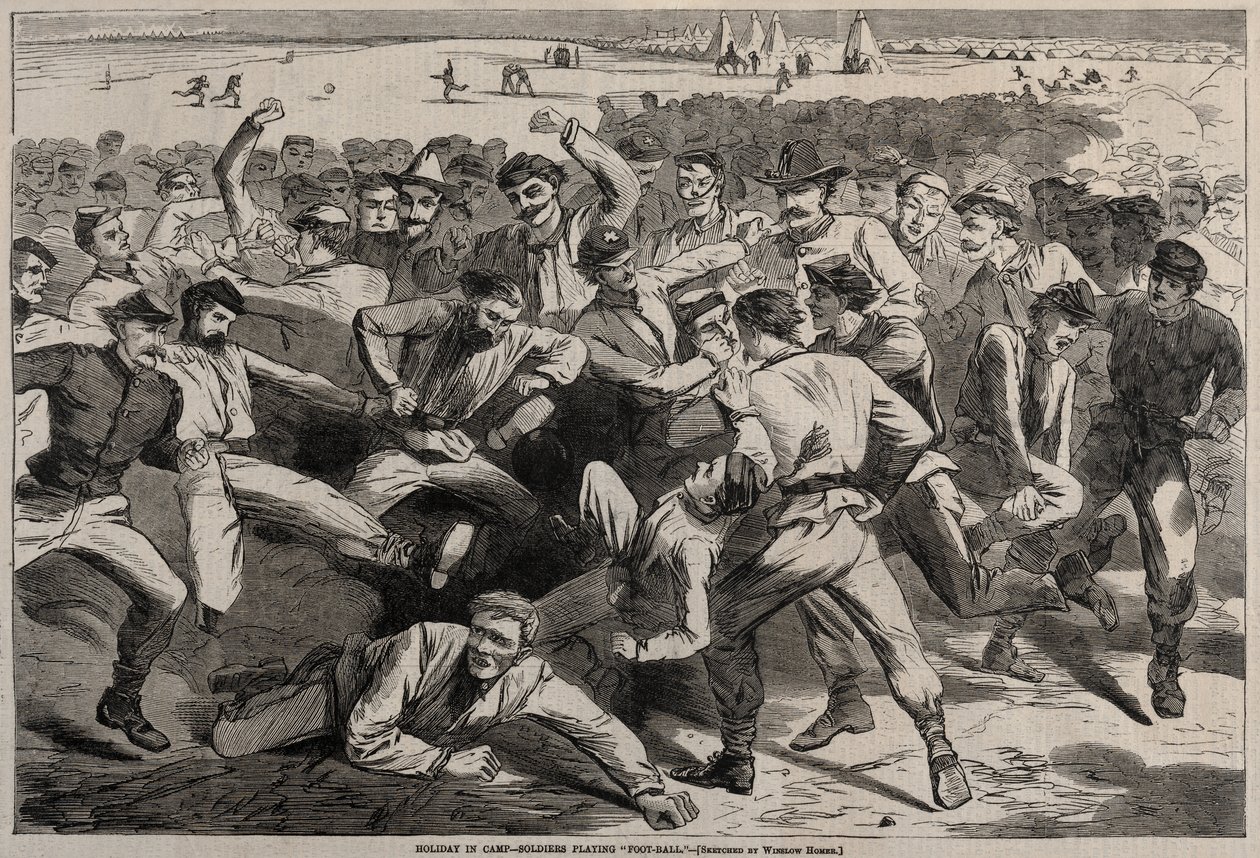 Vakantie in het kamp - Soldaten spelen "voetbal" door Winslow Homer