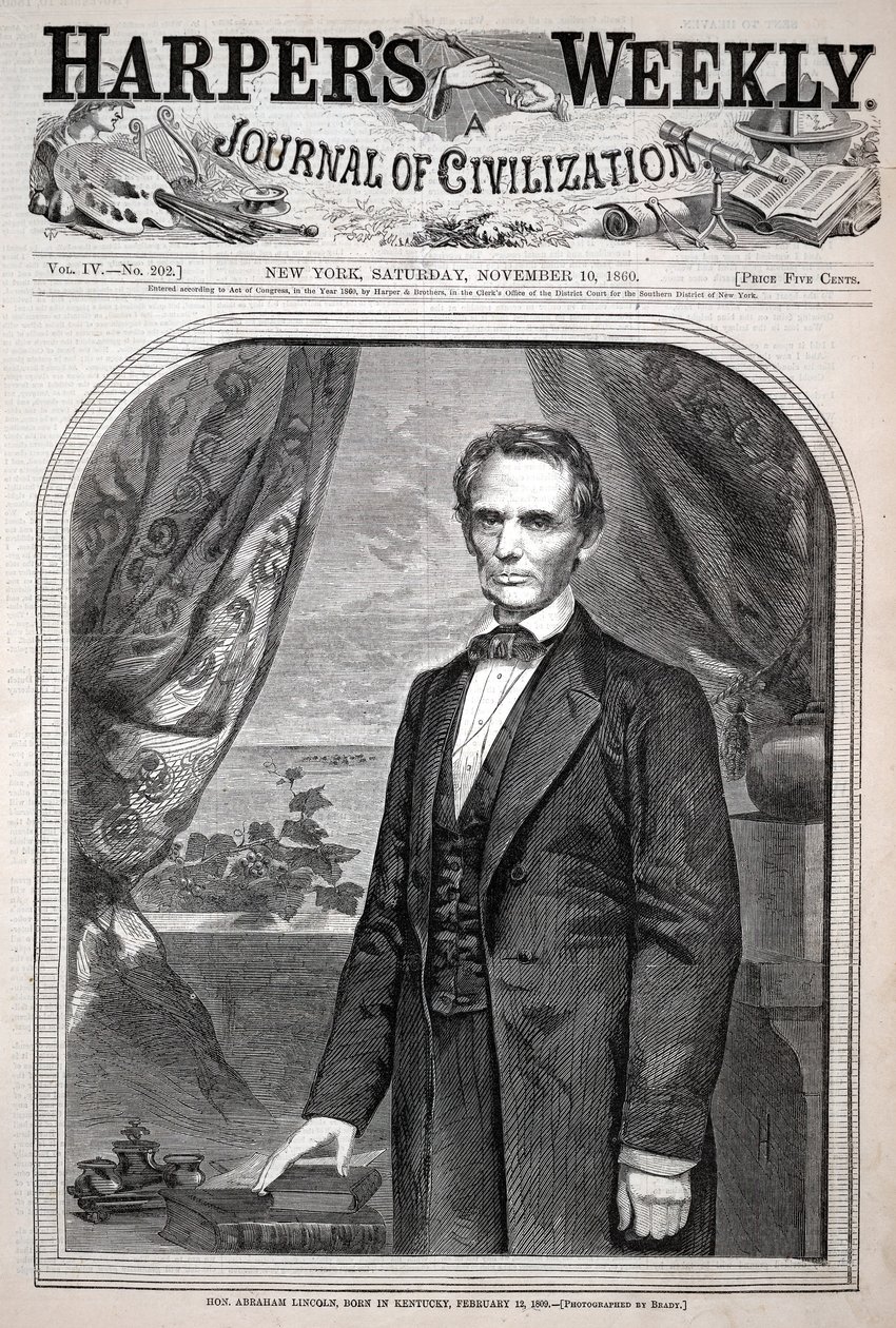 De geachte Abraham Lincoln, geboren in Kentucky op 12 februari 1809, uit Harper’s Weekly, 10 november 1860 door Winslow Homer