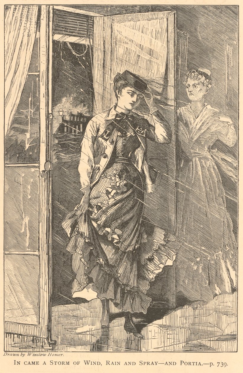 Er kwam een storm van wind, regen en spray - en Portia, uit The Galaxy, december 1869 door Winslow Homer