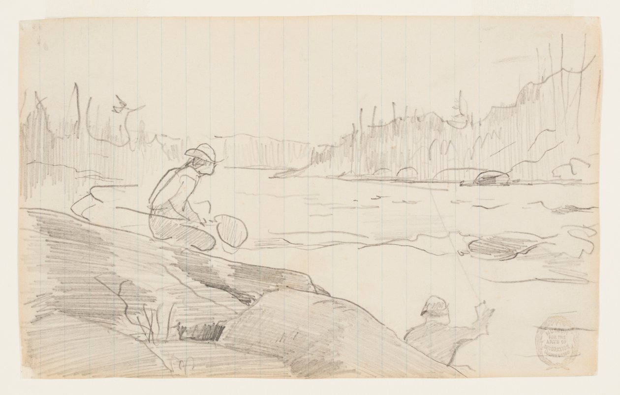 Mannen vissen met een hengel en net door Winslow Homer