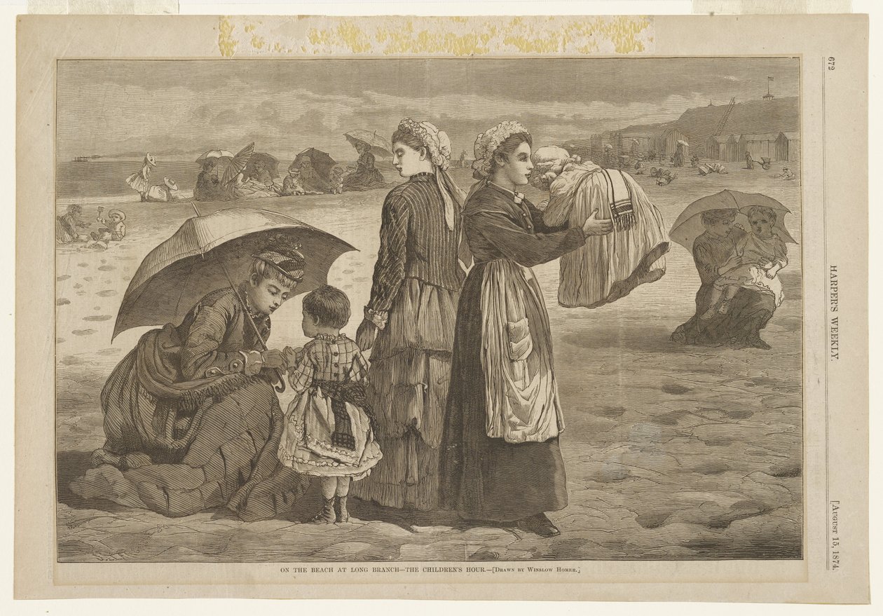 Op het strand bij Long Branch - Het uur van de kinderen door Winslow Homer
