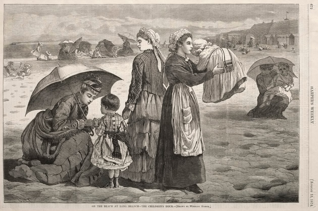 Op het strand bij Long Branch - Het kinderuurtje, 1874 door Winslow Homer