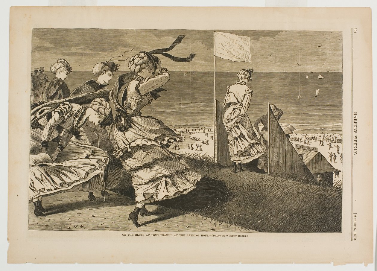 Op de Bluff bij Long Branch, tijdens het baduurtje door Winslow Homer