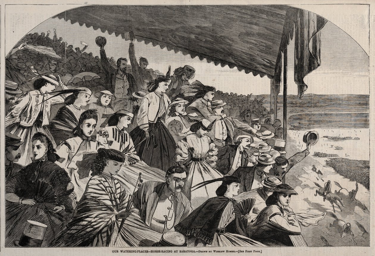 Onze Waterplaatsen - Paardenraces in Saratoga, 1865 door Winslow Homer