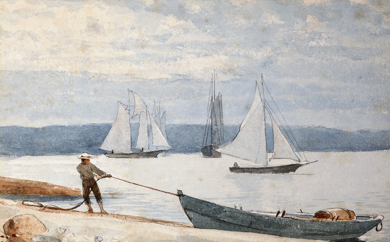 De Dory Trekken, 1880 door Winslow Homer