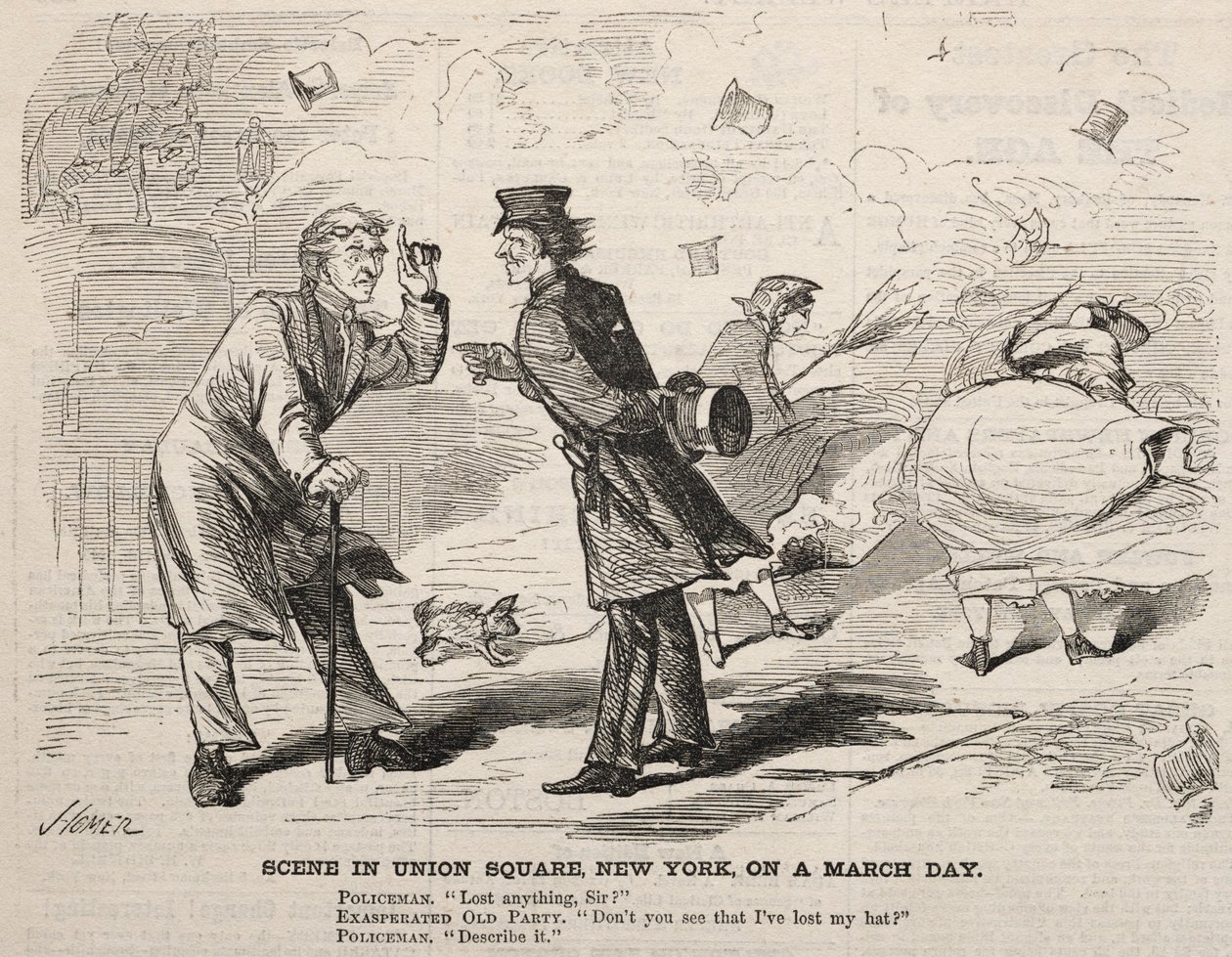 Scène op Union Square, New York, op een marsdag door Winslow Homer