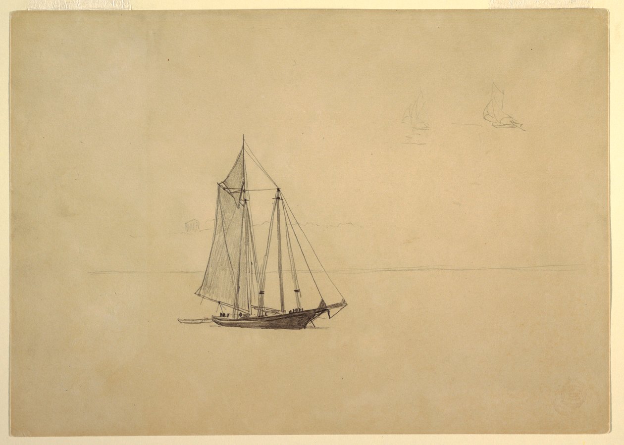 Schoener met bijboot door Winslow Homer