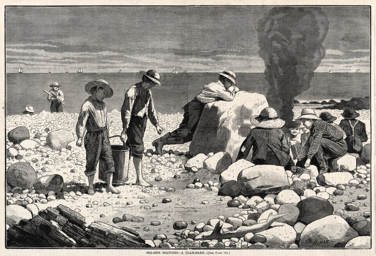 Schetsen aan zee - Een Clam-Bake, 1873 door Winslow Homer